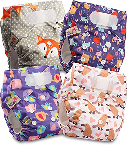 Littles and Bloomz FLV2-0404 Pannolino lavabile per bambini, riutilizzabile, con bottoni a pressione standard, confezione da 4 pannolini