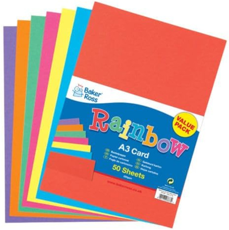 Baker Ross AV536 Karton, A3, Regenbogenfarben, 50 Stück