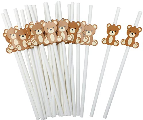 100 Pcs Bear Paper Straws for Baby Shower Birthday Party,Bear