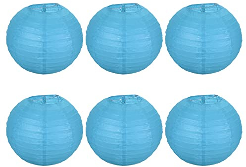 PATIKIL 10 Inch Paper Lanterns, 6 Pack Round Folding Hanging Lamp Shade for Wedding Home Party Festival Celebration, Sky Blue
