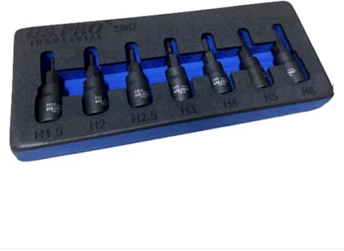 US PRO INDUSTRIAL Impact Hex Allen Key Bit Socket Set Hexagon 1/4''Dr 7-Piece S2 Steel H1.5-H6, (3967)