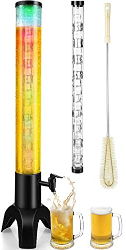 COSYOO Torre de cerveza, dispensador de torre Mimosa de 3 l/100 onzas con tubo de hielo y luz LED, dispensador de cerveza de mesa de 3.2 cuartos de galón/3 L para fiestas, bares, bares, restaurantes