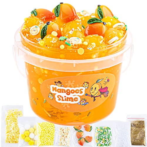 LAWOHO Clear Slime,10,2oz Mango Jelly Cube Glimmer Fluffy Schleim für Kinder, Kinderpartygeschenk, Geburtstag, Ostern, Weihnachten, Neujahr, Geschenk für Mädchen und Jungen im Alter von 6, 7, 8, 9, 10