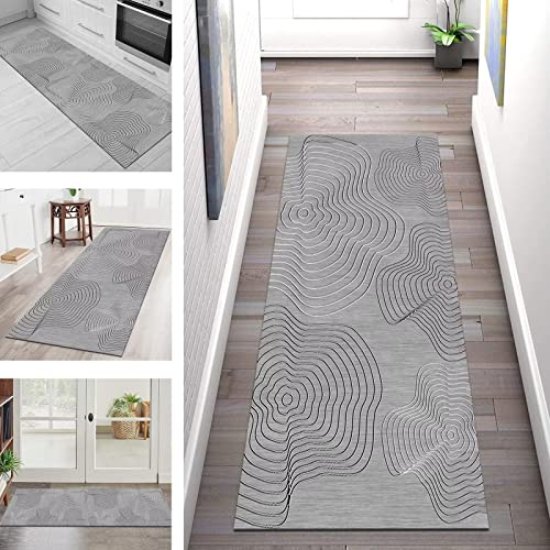 Teppich Läufer Flur Küche rutschfest waschbar Teppichläufer Lang 50X150CM Grau Schwarz 3D Küchenläufer Meterware Korridor Tepiche Esszimmer Schlafzimmer Wohnzimmer Schmutzfangmatte Breit 40-120cm