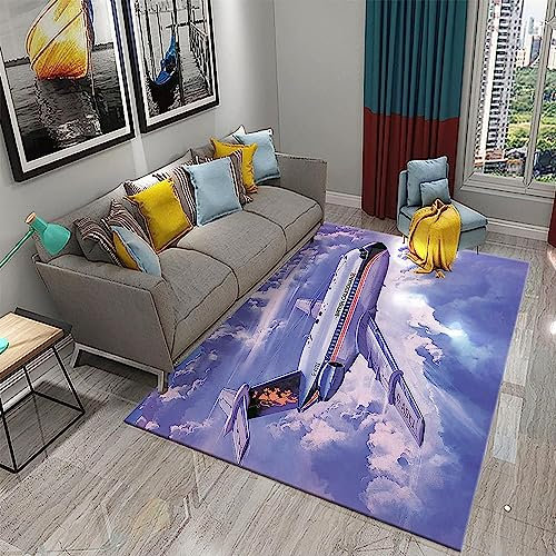 3D Buntes Wolken-Cartoon-Flugzeug 120 X 160 cm Kinder Jugendliche Jungen Teppich Schlafzimmer Dekoration Kinderzimmer Wohnzimmer, Krabbelmatte Modern Weichem Flanell Kinderteppiche