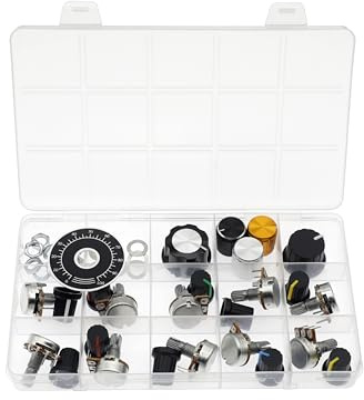 (Paquet de 10) WH148 Vertikales Potentiometer mit einer Drehung nach innen, 3 Pins B10K 10K Ohm Variable Widerstände 15mm gerändelte Welle Aluminiumlegierung Knopfkappen