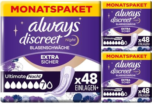 Discreet Ultimate Nacht Inkontinenzeinlagen für Frauen Monatspaket 48 STÜCK x 3 Packungen