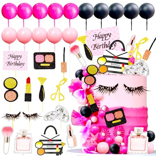 Glam Makeup Cake Toppers Pink Girl Spa Birthday Party Decor | Glamour Party Decorations Pink Balls Cake Topper Girl Birthday Cake Decorations Spa Cake Decor