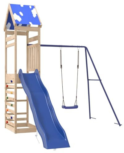 vidaXL Spielturm, Klettergerüst mit Rutsche Schaukel Kletterwand, Kinder Kletterturm Spiel-Zubehör für Garten, Holz Spielplatz Spielhaus, Massivholz Kiefer