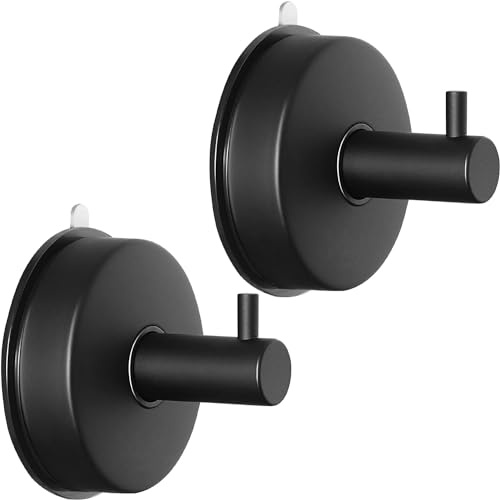 YUET 2 Piezas Gancho Ventosa para Toalla Acero Inoxidable Negro | Toallero Con Ventosa Fuerte Accesorios Para Baño Cocina Colgador De Pared Sin Taladro Gancho De Pared Con Percha