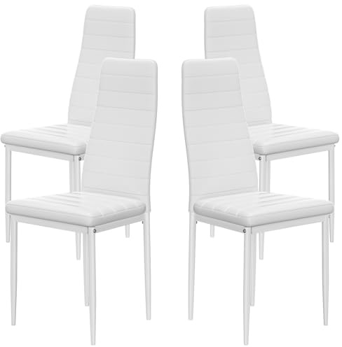 buybyroom Stühle Esszimmer 4er Set, Küchenstühle Esstisch Modern mit Hoher Rückenlehne, Gepolsterter Esszimmerstuhl für Wohnzimmer, Küche, Büro, Gäste, Schlafzimmer, Weiß
