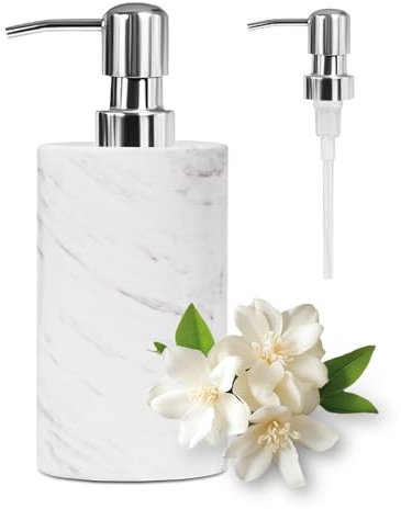 Amaauto Marble Soap Dispenser with Stainless Steel Pump, White Hand Liquid Soap Dispenser, 6 Ounces for Bathroom