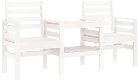 HETFTJN Balkon Bank Gartenbank Bierbankgarnitur Sitzbank Flur - Gartenbank mit Tisch 2-Sitzer Weiß Massivholz Kiefer für Garten Balkon Draussen Terrassen