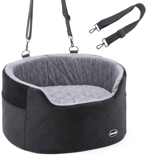Pecute Hunde Autositz für Kleine/Mittlere Hunde, Pet Booster Autositz mit Sicherheitsgurt,Weichem Kissen 6cm, Abnehmbares Waschbares Hundeautobett mit Taschen, bis zu 13,6kg