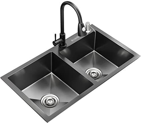 TMKDNNKG Évier Simple en Acier Inoxydable 304 Noir, évier Double, Balcon, Piscine, évier intégré avec Siphon (Couleur : Noir, Taille : 78 x 43 x 21 cm)