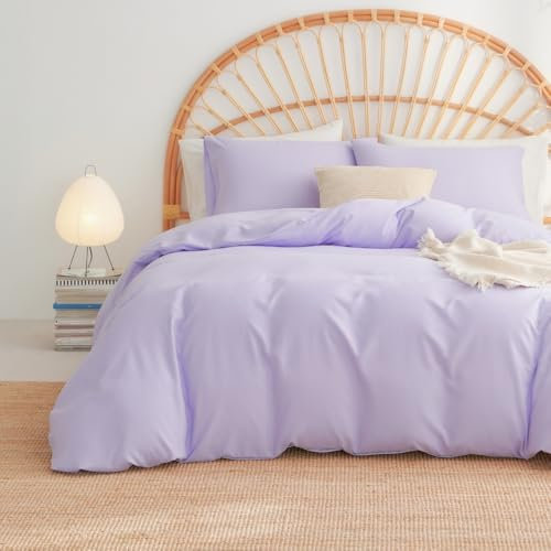 Michorinee Single Duvet Cover Set Soft & Breathable Lilac Purple Bedding Set with Zipper Closure Microfibre Quilt Cover with 1 Pillowcase 50x75 cm