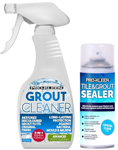 Pro-Kleen Grout Cleaner 750ml and Tile & Grout Sealer 400ml - Cleans, Protects & Seals - Waterproof Protection Against Mould, Mildew & Limescale - Long-Lasting & Non-Staining