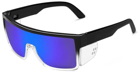 BINGKING Gafas de sol polarizadas de seguridad para hombres y mujeres, protección UV400 e incluye protectores laterales extraíbles, ANSI Z87, Espejo azul transparente polarizado