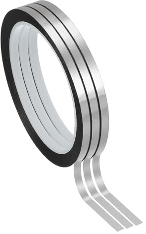 PATIKIL Cinta Película Poliéster Metalizada 5mm x 50 Metros, Paquete 3 Cintas Metálicas Decorativas Plateado Mate Cinta Adhesiva Espejo Para Detalles Pared Acento Artes Gráficas Molduras | Paquete 3 Cintas Metálicas Decorativas, Cinta Adhesiva Espejo, Para Detalles Pared Acento Artes Gráficas Molduras