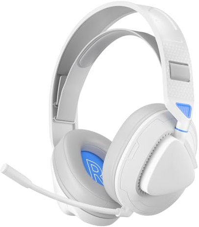 2.4G Gaming Headset Wireless,4 Modes Adjustable Wireless Headset With Microphone Gaming Headset Pc,Rotatable Lightweight Bluetooth Gaming Headphones (White Blue)