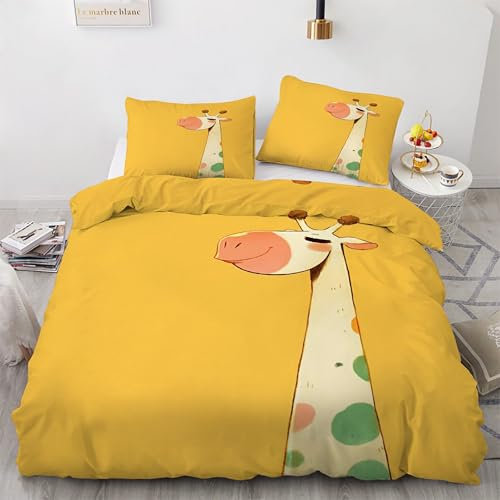 YZQGLHP Giraffe Bettwäsche 220x240 Gelb, Wendebettwäsche & Zimmer Deko, Weiche Microfaser Bettbezug Set 2 Teilig, 2 Kissenbezug 80x80, mit Reißverschluss