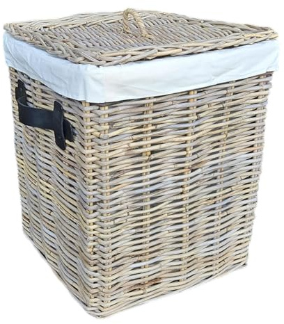Wäschekorb aus Rattan „Lydia“ 42×42×54 cm | Handgefertigter Wicker Korb für Waschraum, Bad & Wohnzimmer | Natur Aufbewahrungskorb