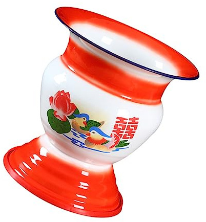 Escupidera de Esmalte Rojo Estilo Chino Vintage para Adultos Estable | Alta Capacidad de Carga y Estructura Estable, Acabado de Esmalte, para Baño Portátil y Decoración del Hogar