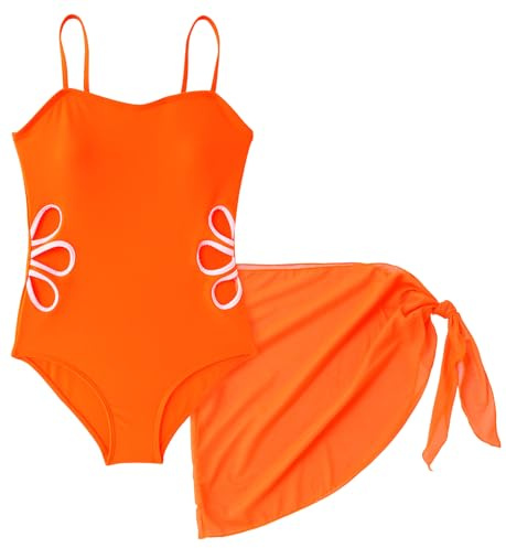 Happy Cherry baddräkt för flickor med utskuren tonåring sommar en del baddräkt med cover-up kjol, Orange, 11-12 År