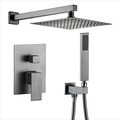 Bath Mixer Tap Wall Mounted Shower Faucet 10 Rain Shower Head Shower Set Gray Rain Mixer Combo Set with Handheld Spray, Shower Holder, Shower Hose