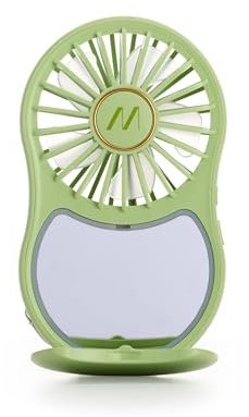Muitomas, Mini Ventilatore Portatile Ricaricabile, 3 Velocità, Ingresso USB-C, con Specchio Integrato e Luce, Colore Verde Salvia