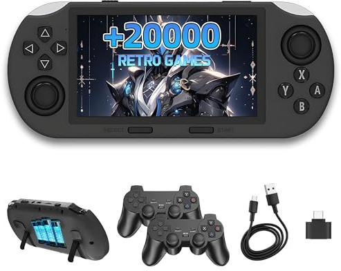 SF3000 Console Portatile con 2 controller wireless,20000+ giochi,E-book/Musica/Video/Ricarica di emergenza del telefono,14 emulatori,Console di gioco portatile con schermo IPS HD da 4,5″