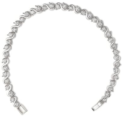 FAIRY COUPLE Elegant S-Wave Tennis Bracelet for Petite Women, 6.7 Inch 18K White Gold Plated with 3mm CZ, Slim Fit Anniversary Jewelry Gift B93