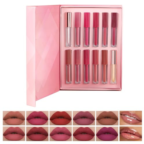 Chicpant 12 Piezas Pintalabios Mate Nude Labiales Larga Duracion Impermeable Barra de Labios Líquida Muy Pigmentadas Kit de Regalo (12 Colores)