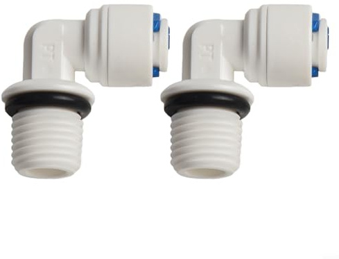 Lot de 2 tubes à emboîter de 10,2 cm x 12 mm coudés à connexion rapide pour filtre à eau et systèmes d'osmose inverse, raccord réutilisable en plastique blanc