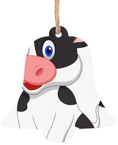 Adornos de madera de Navidad con forma de campana, estampado de vaca lechera de varias formas para decoración de árbol de Navidad, hogar y oficina