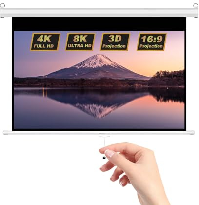 Écran de Projection Manuel déroulable de 100 Pouces 16:9, 3D Écran videoprojecteur avec Verrouillage Automatique pour Home cinéma, Plafond ou au Mur