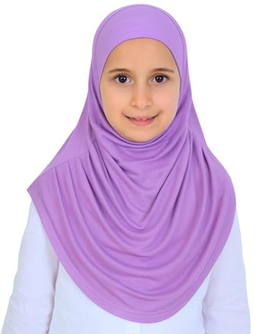 Prien hijab för flickor, mjuk viskos onepiece huvudduk barn, muslimska huvuddukar, islamiska kläder, turkiska instant damer huvudbonad för ramadan, Eid bön, lila, one size
