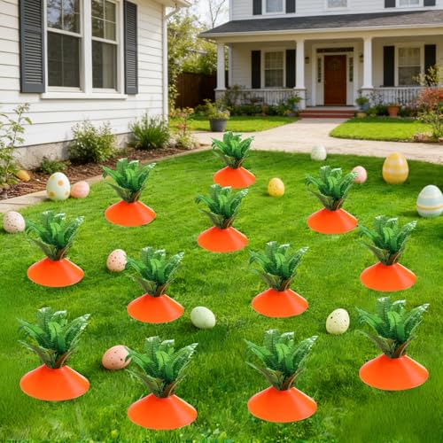 Osterdeko Garten Karotten 24 Stück 3D Karotten Gartenstecker aus Kunststoff Osterkarotten-Patch Gartenstecker Outdoor Gartendeko für Rasen Beet & Vorgarten, Wetterfeste Frühlings- und Osterdekoration