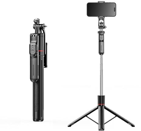 Perche à Selfie F16 3-en-1 avec Trépied et Télécommande Bluetooth, 360° Rotation, Extensible 1708mm, Support Universel pour Smartphone et Caméra, 1/4 Interface Standard
