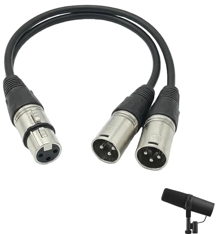 Larebidtex S Cable XLR Y-Splitter 30cm Cable de Micrófono - Cable de Micrófono de 3 Pines a XLR Hembra a Doble Macho Plateado - Conexión Estable y de Alta Fidelidad