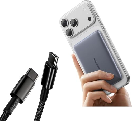 Baseus Picogo AM41 Power Bank, Ultra Slim 5000mAh Magsafe Powerbank, Ricarica Rapida PD 20W+Baseus Cavo USB C [1M] Ricarica Rapida 100W PD QC 4.0