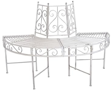 DELUKE Baumbank Frida - Stahl Antik-weiß 80x63x122cm | Gartenbank Baumbank-Halbkreis wetterfest Terrassenbank Sitzbank Outdoor