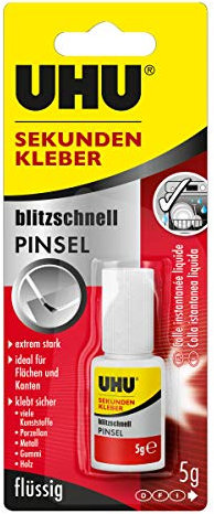 UHU Sekundenkleber extra stark mit Pinselapplikator | 5g Kleber flüssig | Sekundenkleber flüssig für Kunststoff, Metall, Holz, Keramik, Porzellankleber | Superkleber & Kunststoffkleber