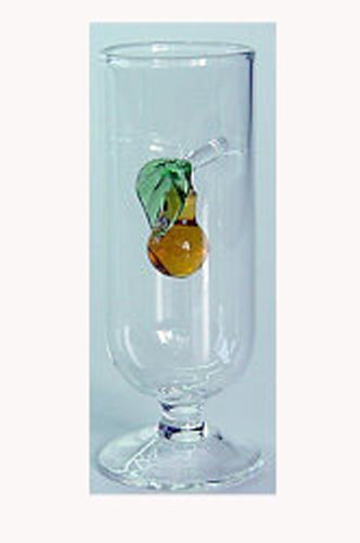 Verre a shot ave pied transparent, verre à liqueur, décoratif avec une pomme intérieur en verre coloré, en verre soufflé à la bouche hauteur environ 10 cm, conçu et fabriqué par la Oberstdorfer glashütte