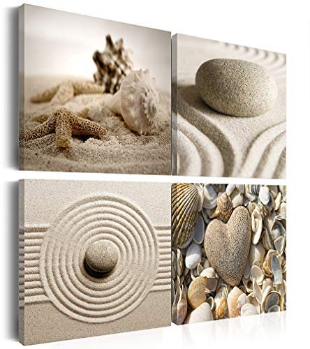 decomonkey Bilder Set Steine Spa 60x60 cm XXL 4 Teilig | Leinwandbilder Bild auf Leinwand Vlies Wandbild Kunstdruck Wanddeko Wand Wohnzimmer Wanddekoration Deko Zen Natur Sand