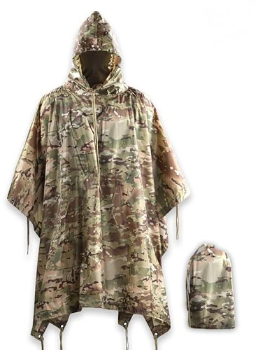 M-Tac Poncho antipioggia tattico – Poncho militare militare – impermeabile Ripstop campeggio escursionismo caccia all'aperto poncho pioggia, Verde, Taglia unica