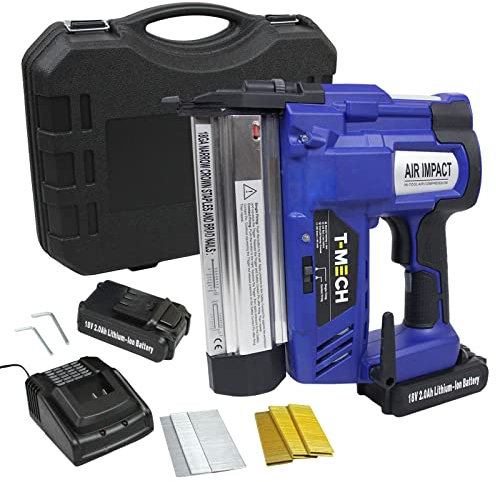 T-Mech Elektrotacker Tacker Nagler Magazinnagler Nagelpistole Kabellos 300 GRATIS Nägel, 300 Tackerklammern und zusätzlichem Akku