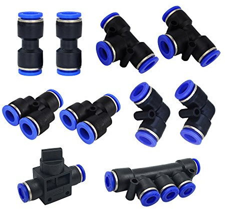 Metalwork Plastic 6mm OD Push To Connect Fittings Pneumatic Fittings Kit 2 Spliters+2 elbows+2 tee+2 Straight Union+1 Manifold+1 Hand Valves Ultimate Professional Set 10 Pack (6mm Combo)