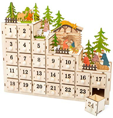 small foot 11392 Adventskalender Weihnachtskrippe, aus Holz, mit Beleuchtung