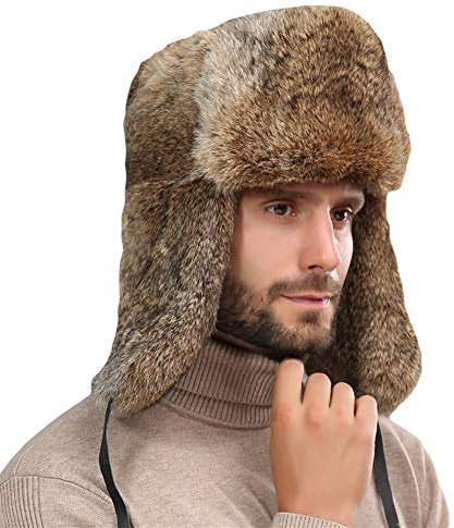Insun Herren Fliegermütze Wintermütze Warme Russenmütze Pelzmütze mit Ohrenklappen Braun XL 60-62cm